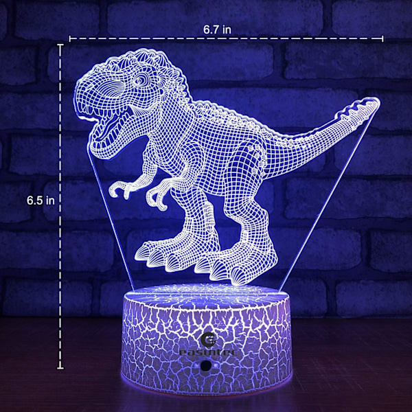 Dinosaur Leke 3D Nattlys med Fjernkontroll & Smart Berøring 7 Farger + 16 Farger Skiftende Dimbar TRex Leke 1 2 3 4 5 6 7 8 År Gammel Gutt eller Jente Gave