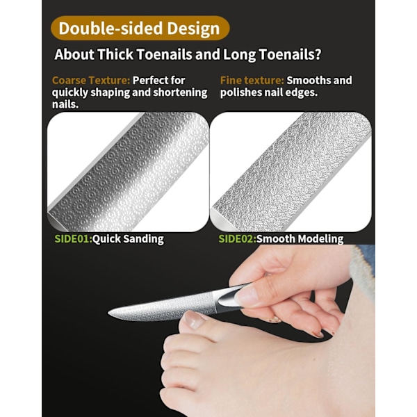 Tånagelfil för tjocka tånaglar, 12,4 cm dubbelsidig nagelfil i rostfritt stål, professionella tånagelfilar för tjocka naglar