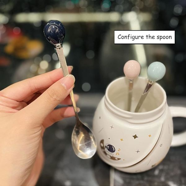 Kaffe krus med låg, Kawaii kop nyhed krus til kaffe, te og mælk, 15Oz/450Ml Kawaii krus sød astronaut krus med æske til børn, slægtninge, fre