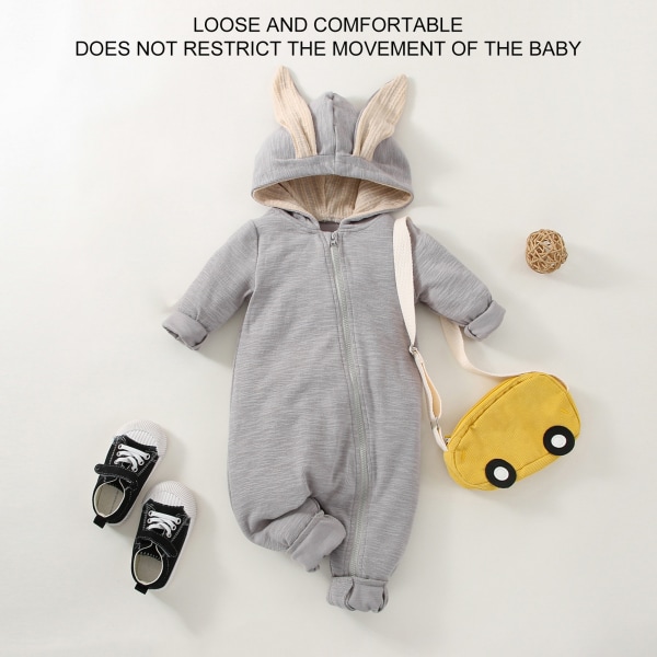 Baby Jumpsuit Sød Kanin Form Varm Snavs Resistent Blød Bomuld En Del Bodysuit Onesie Grå 66cm