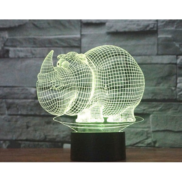 3D Liten Noshörning Fjärrkontroll 16 Färger Nattlampor Illusion Akryl LED Bord Sänglampa Barn Sovrum Skrivbords Dekoration Födelsedagspresenter Leksak