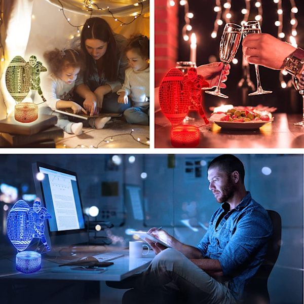 JUSTUP Fotball Nattlys 3D LED Illusjonslampe 7 Farger Skiftende Nattlys med USB-drevet Berøringslampe Fjernkontroll Beste Bursdag（Stil F）