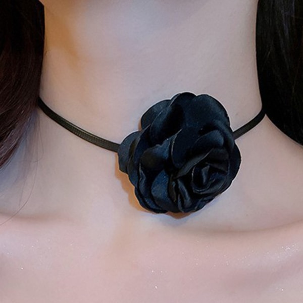 Rose Choker PU Lær Dekorativ Elegant Liten Rose Blomst Choker for Kvinner Dating Svart