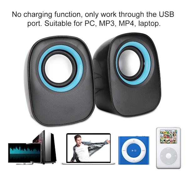 Mini 3.5MM USB Stereo Skrivbord Bärbar Dator PC Dator Multimedia Högtalare Svart+Blå (Dubbel spår)
