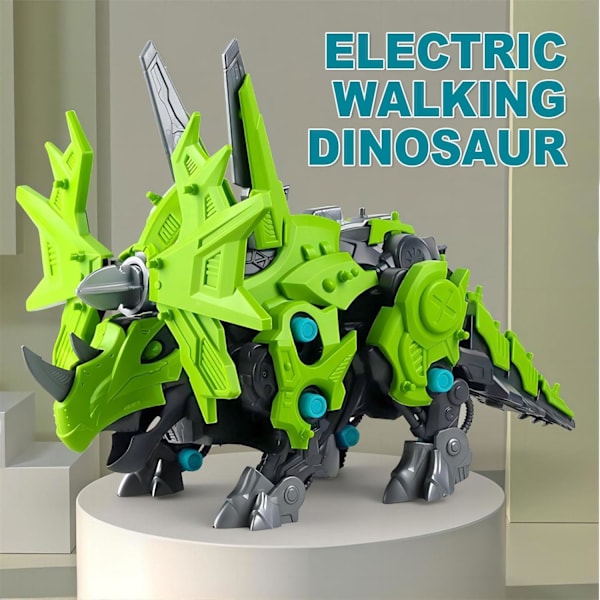 Mekaniska dinosaurie leksaker, hands craft elektronik Triceratops byggsats för barn interaktiva gående robot byggklossar set present (Triceratops)