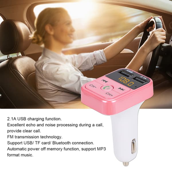 B2 MP3 Bil Bluetooth Handsfree Bilspiller FM Sender USB Lading (Rosa)