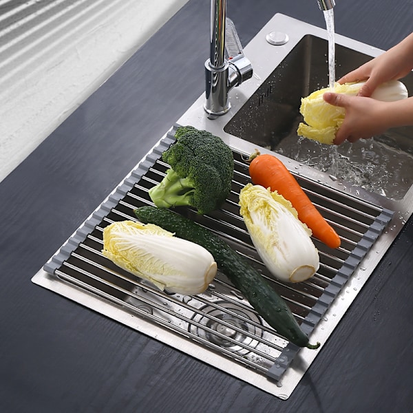 Over The Sink Dish Drying Rack, Roll up Sink Dish Drainer Rack Multipurpose Foldable Kitchen Stainless Steel Dish Rack Sink Drying Rack