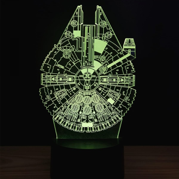 Qinwei 3D Illusion Platform Natlys Touch Switch 7 Farveændring USB StrømLampe til Hjemmedekorationer eller Feriegaver (Millennium Falcon)