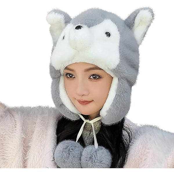 Vinter Termisk Plysch Päls Öronlapp Ushanka Hatt Konstgjord Päls Vindtät Huva Beanie Djurtema Kostymhatt för Män Kvinnor
