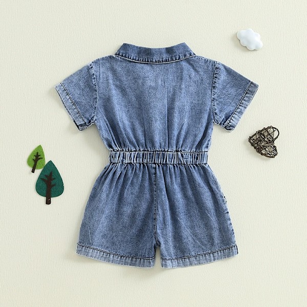 Sommar Toddler Flick Jumpsuit Shorts Liten Flicka Overaller Kläder Baby Jean Romper Jumpsuit En Del Outfit 2-3Y