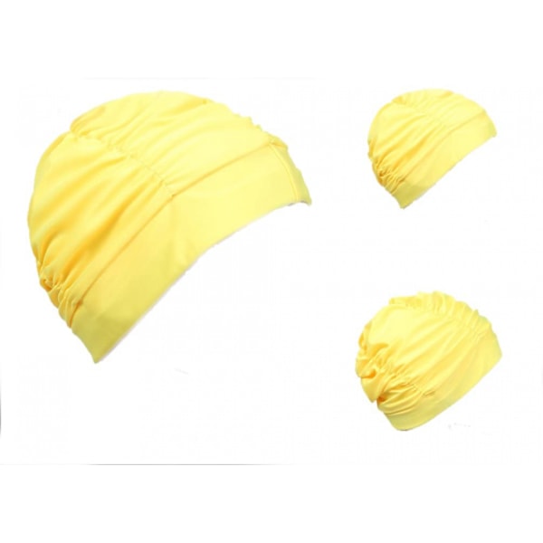 AVEKI Fargerik Plissert Nylon Stoff Badehette Stor Badehette Varme Kilde Badehetter for Voksne Menn Kvinner Langt Hår, Gul