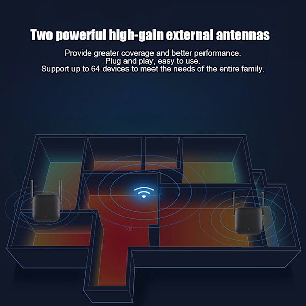 För MIUI MT7628K 8MB DDR1 2MB Flash-minne WIFI-förstärkare Pro 300Mbps Svart