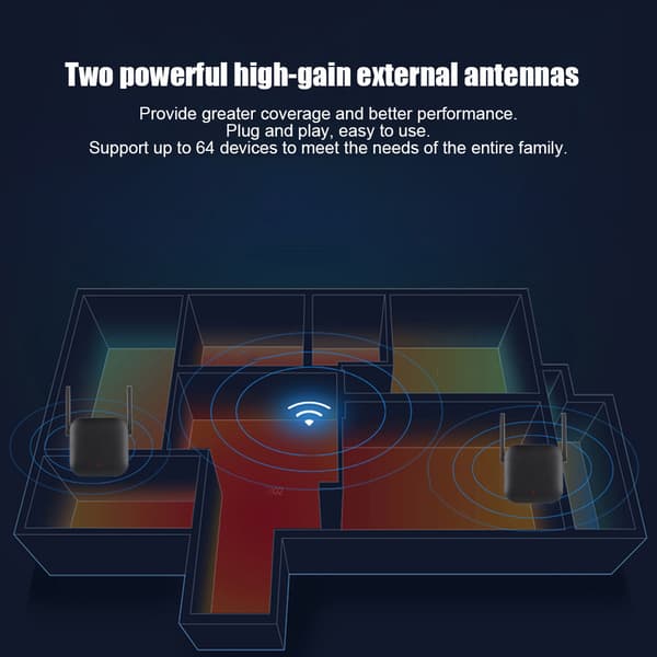 For MIUI MT7628K 8MB DDR1 2MB Flashhukommelse WIFI-forstærker Pro 300Mbps Sort