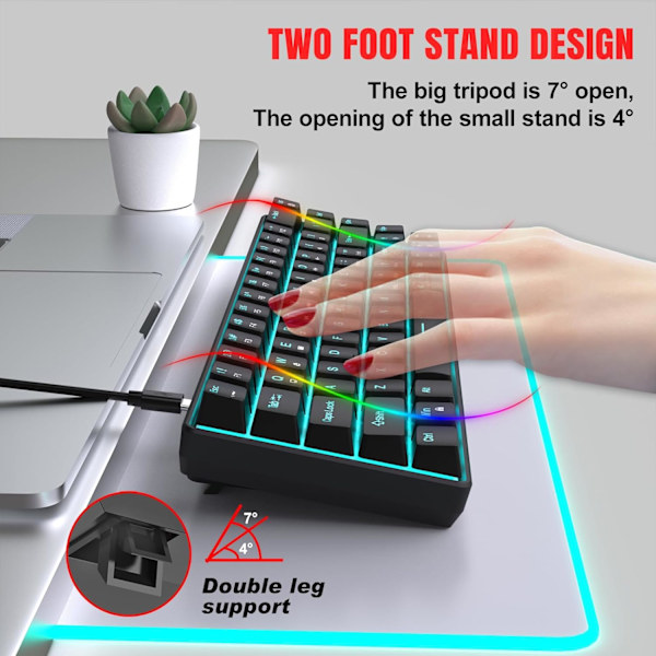 Mekanisk Speltangentbord, RGB Bakgrundsbelyst Trådbundet Tangentbord, 68 Tangenter Datortangentbord med Flera Belysningslägen för Windows/Skrivbord/Bärbara datorer/PC Black