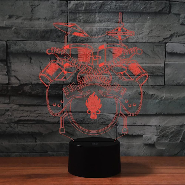 3D Trommesett Fjernkontroll 16 Farger Nattelysbilder Illusionsakryl LED Bord Nattbord Lampe Barn Soverom Skrivebord Dekor Bursdagsgaver Leke for Barn