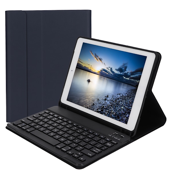 FT&#8209;1030E Smart Sleep Tablet Bluetooth Keyboard Protector med pennfack för iOS Mörkblå