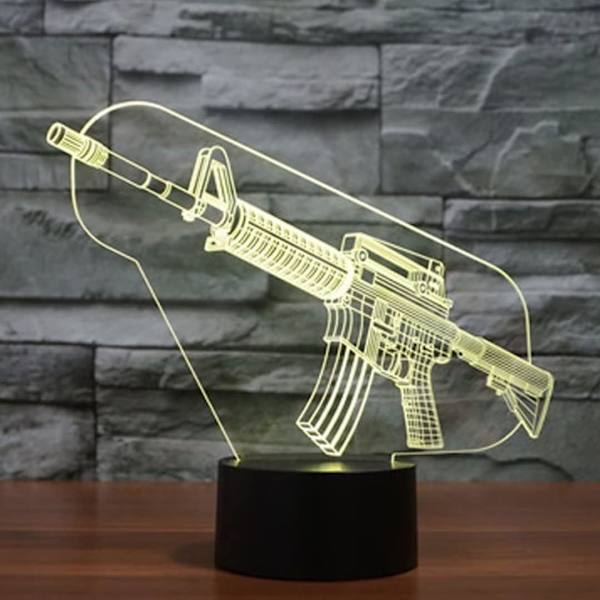 3D Vapen Optisk Illusion Nattlampa, LED Bordlampa, 7 Färger Byter med Tryckkontroll USB Laddning för Hemrumsdekoration för Barn Vuxna