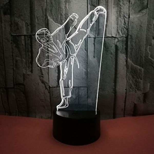 3D Taekwondo Nattlampa Illusion Nattlampa 7 Färgväxlande Touch Switch Skrivbordsdekoration Lampor Present med Akrylplatt ABS-bas USB-kabel Leksak