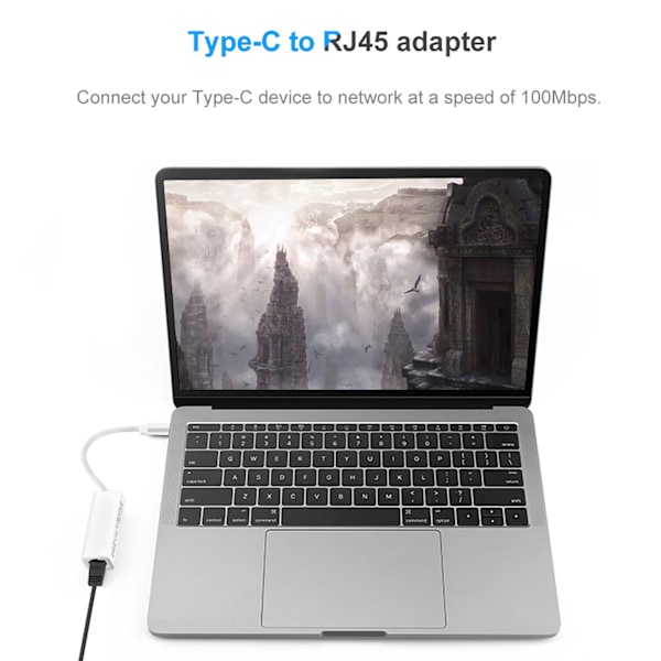 USB 3.1 Type C - RJ45 100Mbps Ethernet LAN -verkkoadapteri MacBook USB-C -kannettavalle