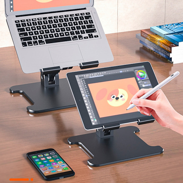 Liftable Laptop Stand 360 graders justering Universal Aluminiumlegering Foldbar Laptop Stand Computer Stand til mobiltelefon Sort