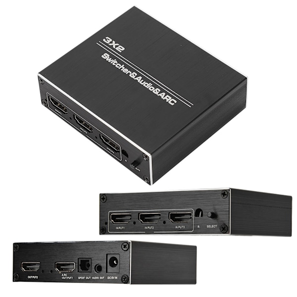 HDMI-matris 3 in 2 ut med ljuduttag Splitter   ARC 4K/60HZ