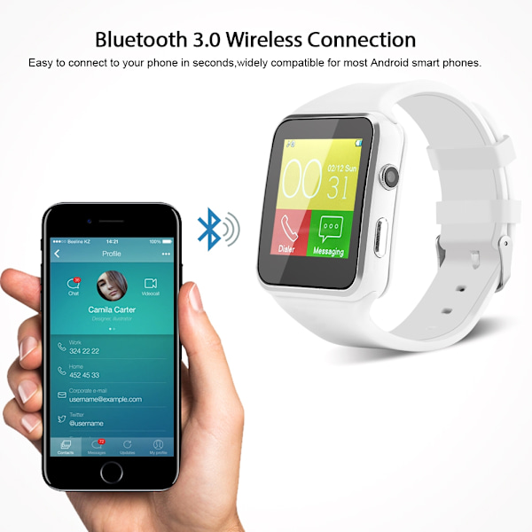 Klocka, Bluetooth-klocka, Smart Bluetooth-klocka, Bluetooth-klocka Android, Klocka med kamera Vit