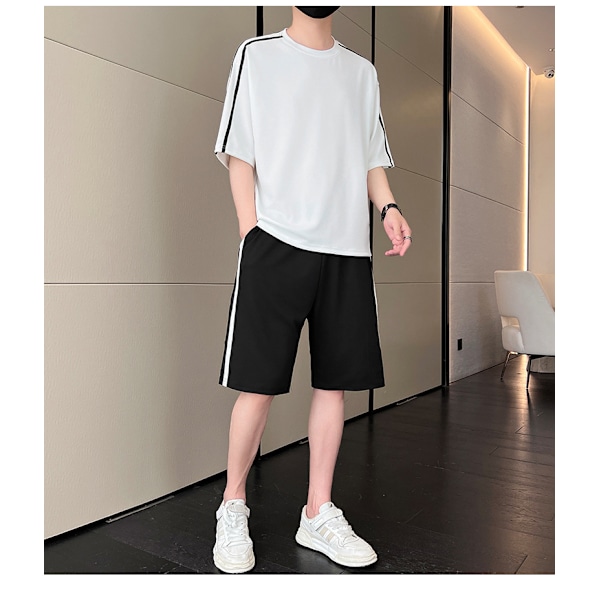 Høj kvalitet afslappet jakkesæt til mænd sommer enkel high-end kortærmet shorts moderigtig matchende T-shirt sportstøj White 4XL