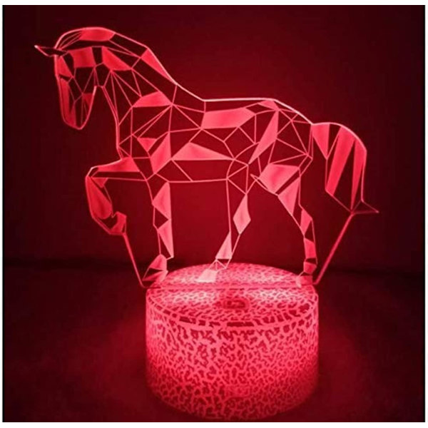 3D Häst Nattlampa Bordsskiva Optisk Illusion Lampor 16 Färgväxlande Ljus LED Bordlampa Jul Hem Kärlek Födelsedag Barn Barn Dekoration Leksak Present