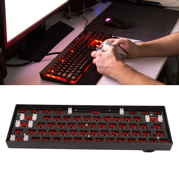 61-tangenters mekaniskt tangentbord DIY-kit stödjer trådlöst 2,4G BT 3,0 5,0 typ C trådbundet modulärt mekaniskt spelande tangentbord med RGB Black