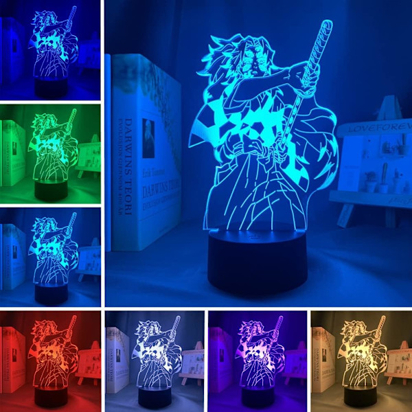 Anime-yövalo Kokushibou/Tsugikuni Michikatsu 3D Illuusio LED-lamppu 16 Väriä Vaihtuva Lastenhuoneen Sisustus USB-pöytälamppu, Joululahjat