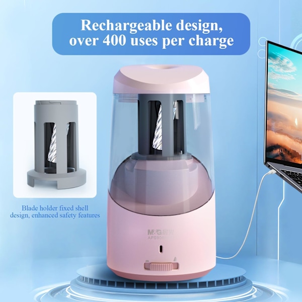 Elektrisk pennvässare, portabel automatisk pennvässare för färgpennor, autostopp, helautomatisk snabb vässning, USB-driven pink