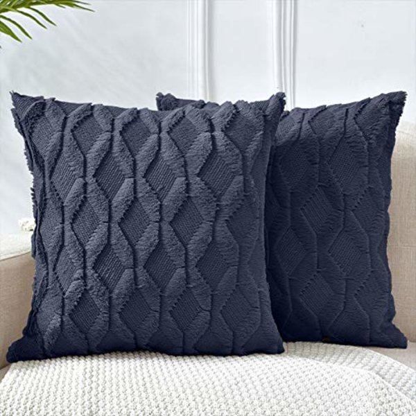 Pudebetræk 20x20, Navy Dekorative Boho Pudebetræk Pudebetræk med Fløjl Luksus Blød Plys Kort Uld til Sofa Sofa Soveværelse Bil, Sæt af