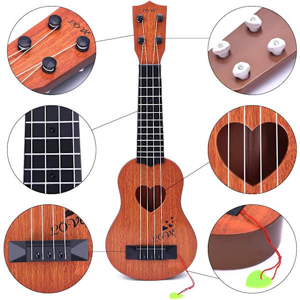YEZI Barnens Leksak Klassisk Ukulele Gitarr Musikinstrument, Brun