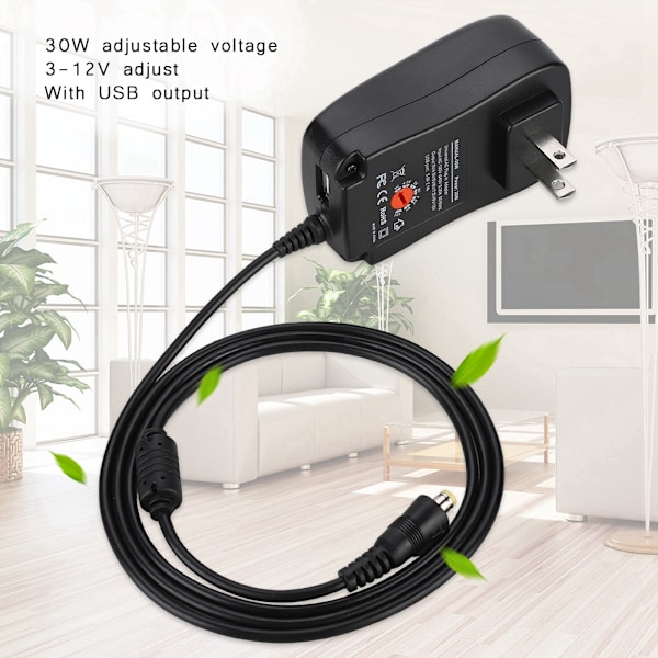30W 3-12V Strømforsyning Oplader Adapter med LED Display Spændingsregulering