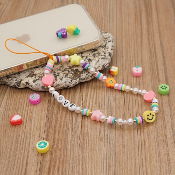 Perlemobiltelefon Lanyard Armbånd, Farge Mobiltelefon Ornament Mobiltelefon Anti-tapt Kjede Mobiltelefon Rem Lanyard Damer Sommer Trend Smil