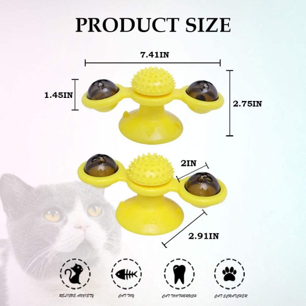 Kattvindkvarnleksak, Kattvindkvarnspinnleksak Snurrbord Interaktiv Katt Snurrande Vindkvarnleksak med LED-boll och Catnip-boll Sugkopp Repning, Blå