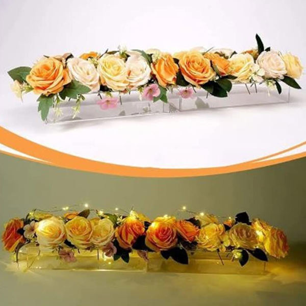 Rektangulært blomstermidtpunkt klart akryl blomster vase til spisebord bryllup fest hjem 12 hul