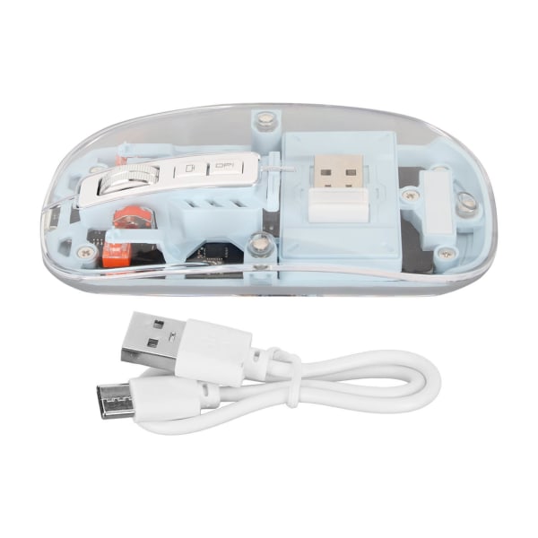 Trådlös Bluetooth-mus Transparent Clear Cool Shell Mute Click Färgglada Andningsljus Bärbar datormöss Blå