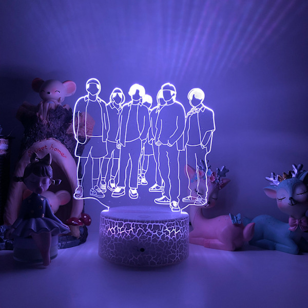 Qinwei 3D LED-nattelys BTS Sanger Youth League 3D Illusion-lampe Fjernbetjening til fans Soveværelse  Décor --- Style B1（Crack Seat）