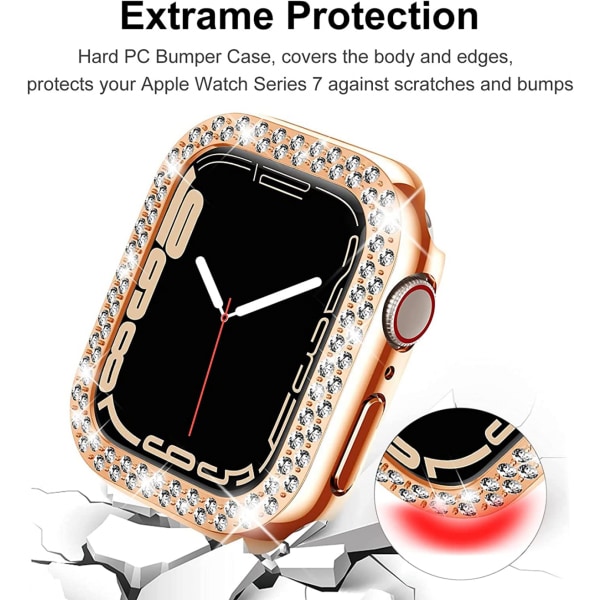 Lyxigt kristall strass stelt PC-ramfodral för Apple Watch Series 7 45 mm - All-Around Bumper Case (roséguld)