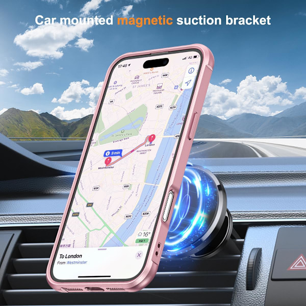 Yhteensopiva iPhone 16 -kotelon kanssa, jossa näkymätön magneettinen O-rengasteline, läpikuultava, yhteensopiva Mag-Safe-tekniikan kanssa, erinomainen pito, tuntuu hyvältä Rose Gold