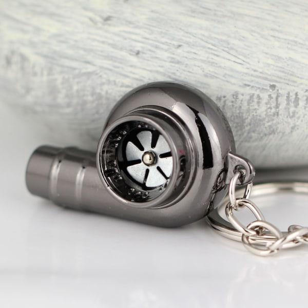 Kreativt Spindende Nyt Krom Poleret Gunmetal Sort Turbo Turbolader Nøglering Nøglekæde Ring Nøglering Nøglebrik, Lav Fløjtelyd