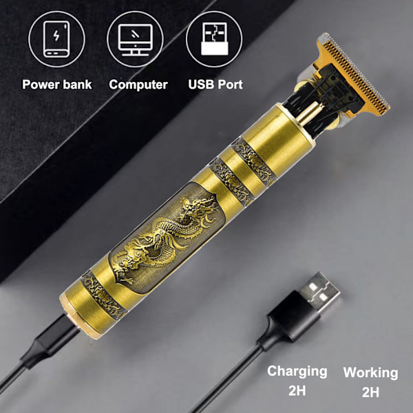 Hårklippare för män, sladdlös elektrisk hårtrimmer uppladdningsbar skäggtrimmer rakapparat, elektrisk T-bladstrimmer Zero Gapped Edgers Hårklippningski Gold