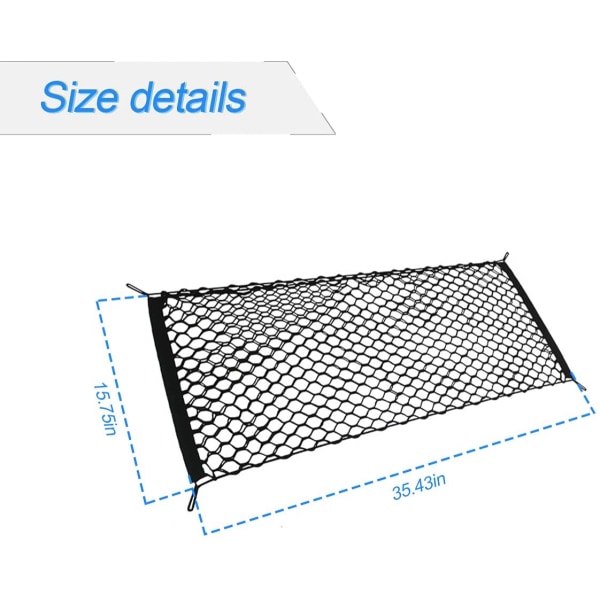 Car Rear Cargo Net, Adjustable Elastic Storage Organizer Net, Trunk Cargo Storage Net, Universal Fit for Car, Vehicle, SUV (35.4"x15.8")