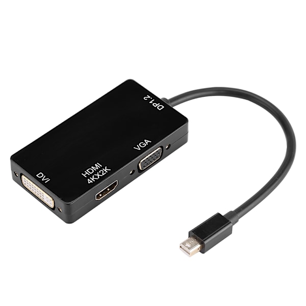 3 i 1 4K×2K bærbar Mini Display Port / Thunderbolt til HDMI VGA DVI Adapter Converter Svart