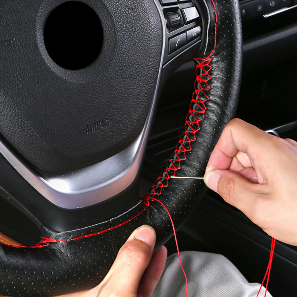 Leather Steering Wheel Cover Lace Up, Stitch On Wrap, Universal Fit 15 inch Car A Whole Piece of Cowhide, DIY Stitch w/Needle Thread