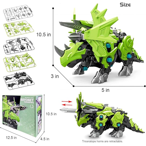 Mekaniska dinosaurie leksaker, hands craft elektronik Triceratops byggsats för barn interaktiva gående robot byggklossar set present (Triceratops)