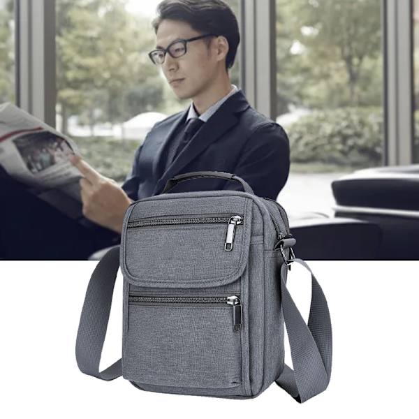 Herre Messenger Bag Slitesterk Oxford Stoff Skulder Bag Casual Lett Multilayer Messenger Bag for Forretningsreise Gratis Størrelse Grey