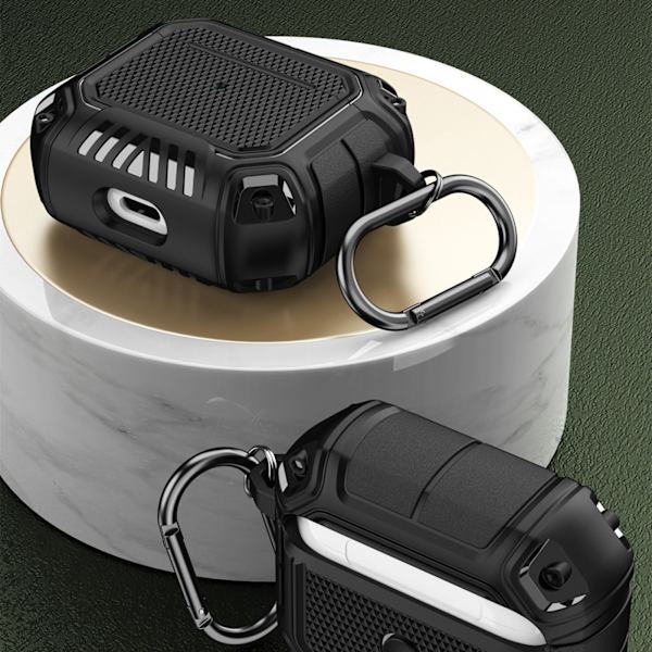 Hovedtelefonbeskyttende TPU-etui Anti-tabt med karabinhage til IOS Earbuds 3 Sort Sort