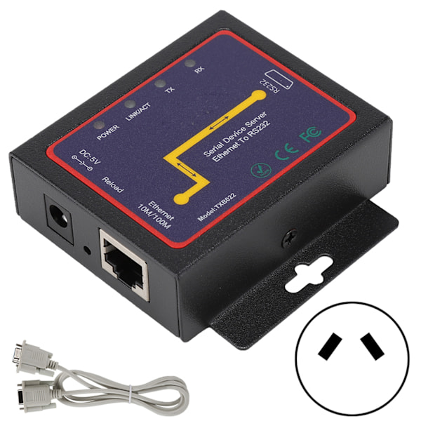 RJ45-RS232-yksittäinen sarjapalvelin PluG in RS-232-TCP/IP-muunnin 100-240V